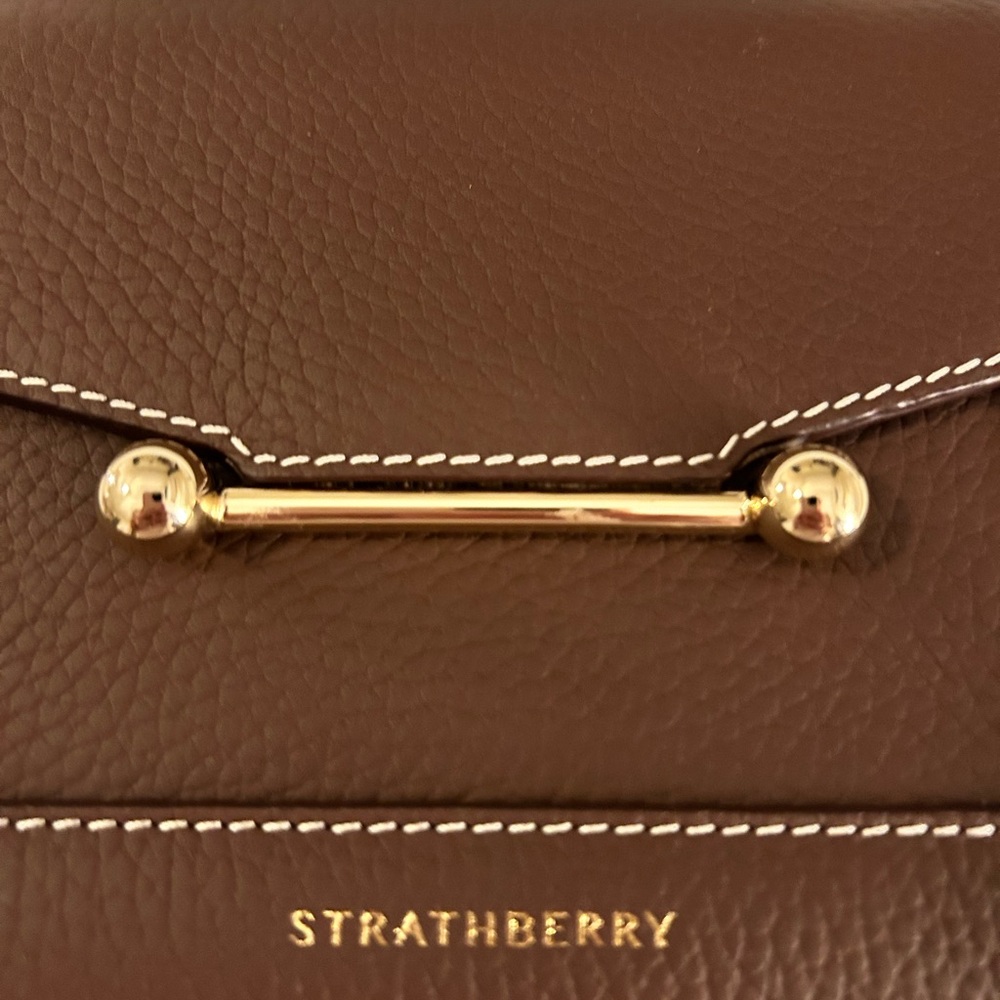STRATHBERRY Mosaic Nano Leather Top-Handle Handbag Crossbody in Chocolate Brown - Picture 7 of 16